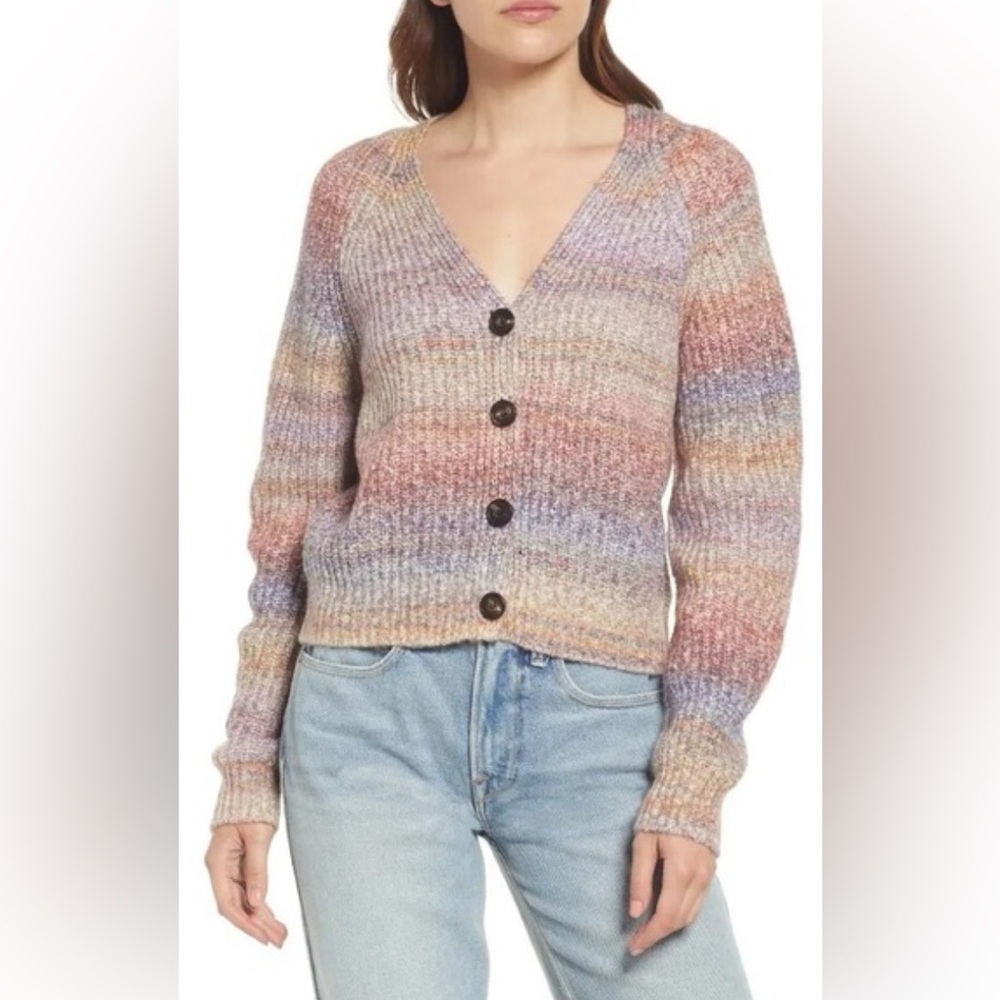 RAILS Josie Space‎ Dye Cotton Blend Cardigan Sweater Boxy Amythest Women’s